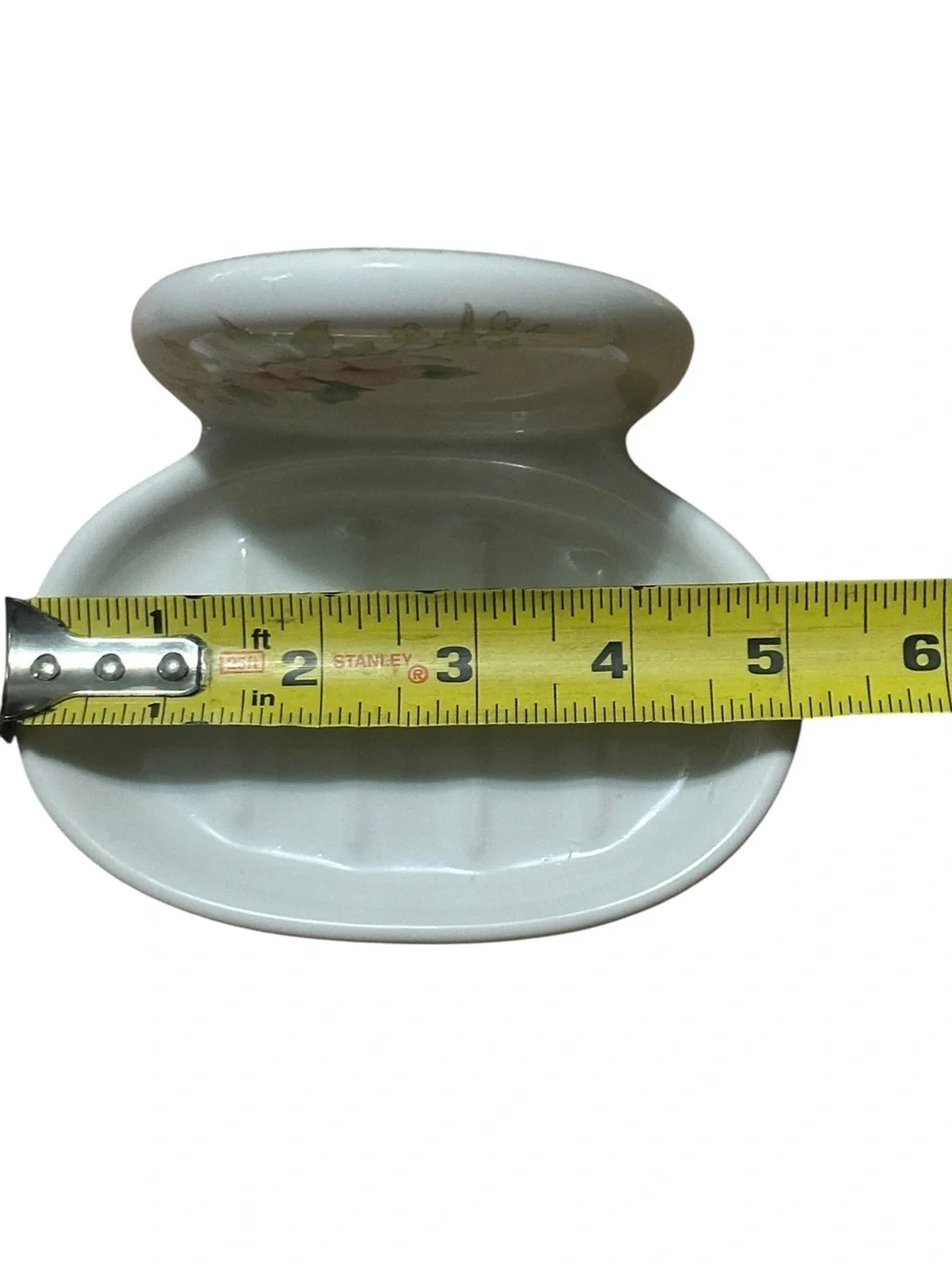 Vtg White Porcelain Wall Mount Soap Holder Dish Wall Bracket Pink Floral 5.5